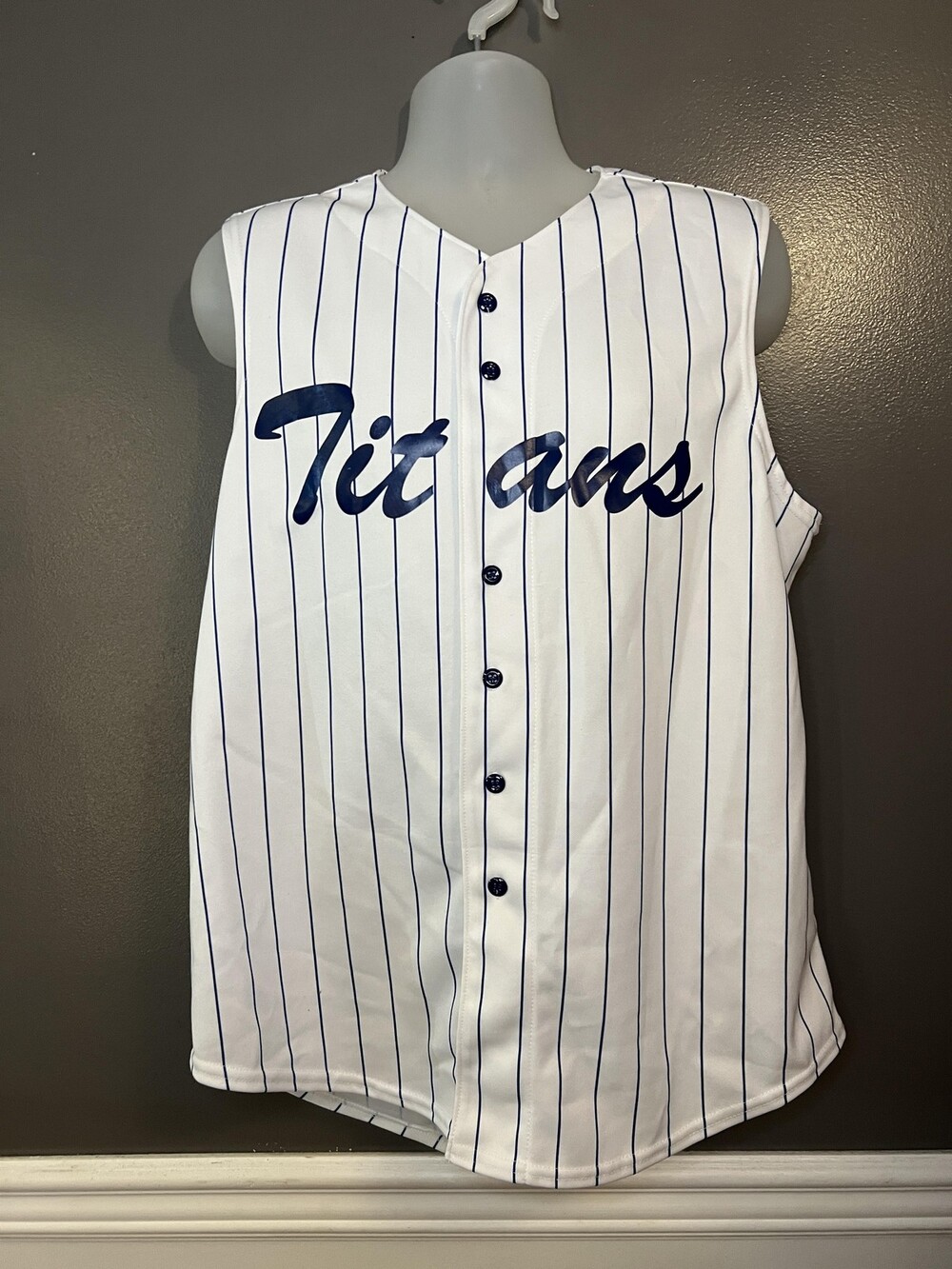 Bike Baseball Jersey Mens Large White Pinstripe Sleeveless Titans 21 Style 4185